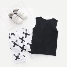 Shein Boys Letter Print Vest With Brush Strokes Print Shorts