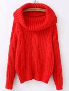 Shein Red High Neck Cable Knit Loose Sweater