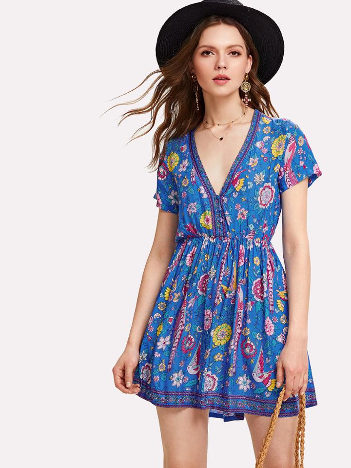 Shein All Over Florals Skater Dress