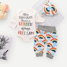 Shein Toddler Boys Letter Print Jumpsuit & Rainbow Print Pants & Hat
