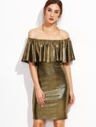Shein Gold Off The Shoulder Ruffle Dress
