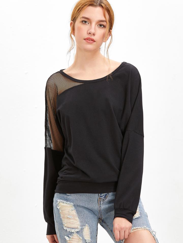 Shein Asymmetric Mesh Shoulder Sweatshirt