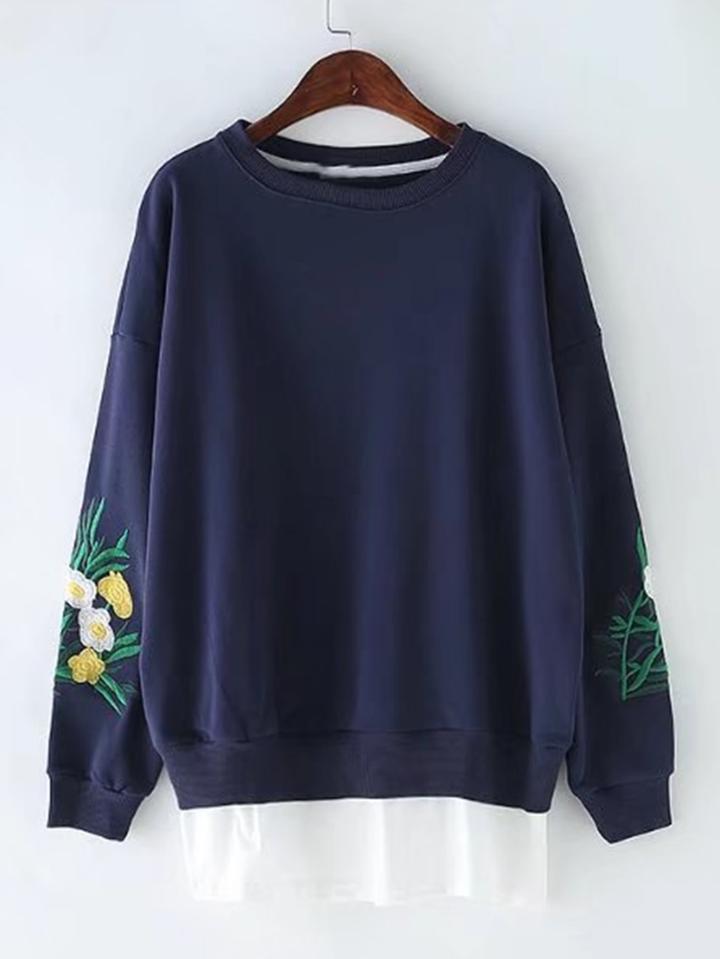 Shein Embroidered Sleeve 2 In 1 Sweatshirt