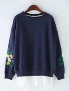 Shein Embroidered Sleeve 2 In 1 Sweatshirt