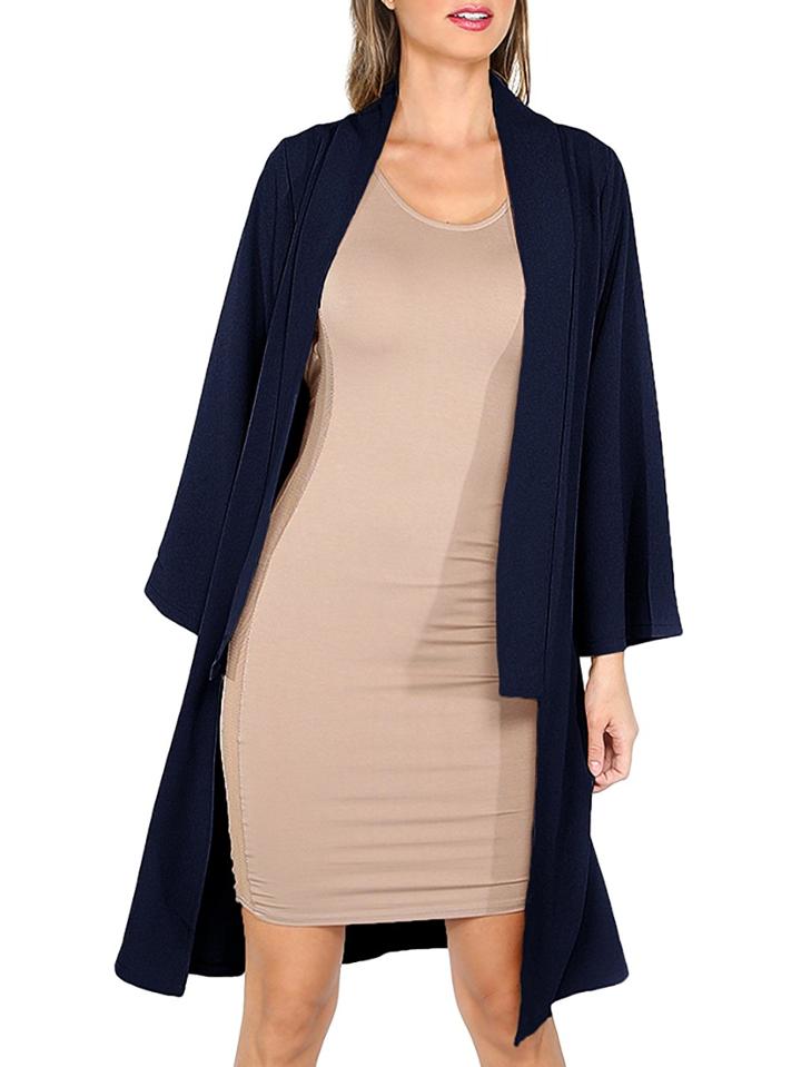 Shein Navy Open Front Long Sleeve Outerwear