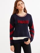Shein Color Block Chevron Pattern Sweater With Letter Patch