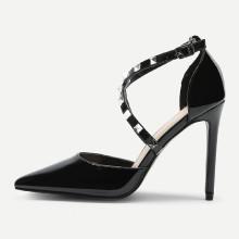 Shein Rockstud Pointed Toe Pu Stiletto Pumps