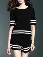 Shein Black Striped Knit Top With Shorts