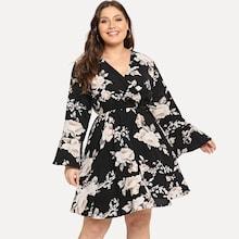 Shein Plus Surplice Allover Floral Print Dress