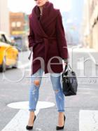 Shein Burgundy Long Sleeve Pockets Coat