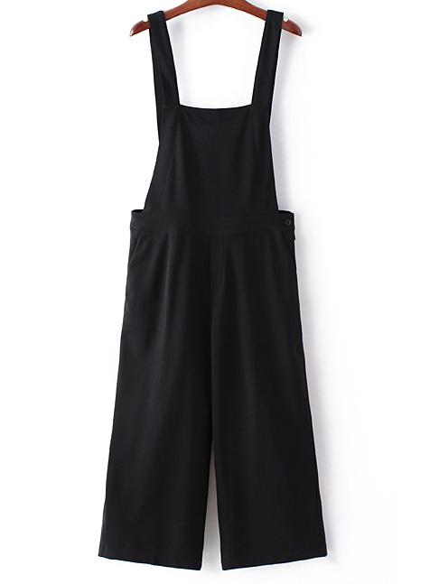 Shein Black Pockets Button Zipper Side Straps Jumpsuit