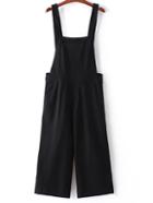 Shein Black Pockets Button Zipper Side Straps Jumpsuit