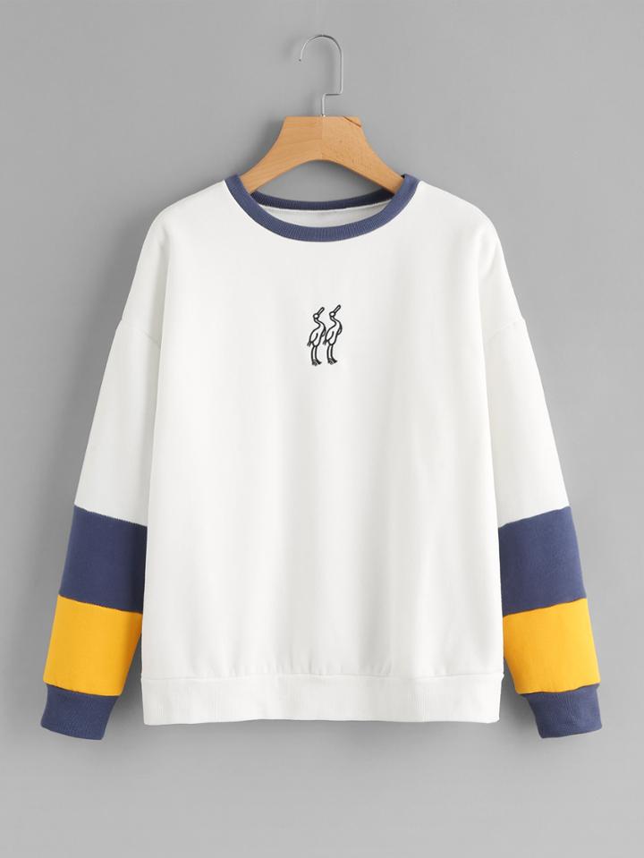 Shein Cut And Sew Sleeve Embroidered Pullover