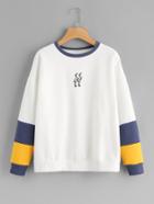 Shein Cut And Sew Sleeve Embroidered Pullover