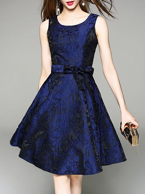 Shein Jacquard Tie-waist A-line Dress