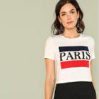 Shein Color Block Letter Print Tee