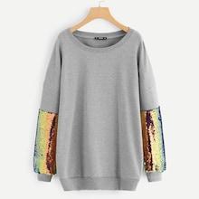 Shein Plus Drop Shoulder Contrast Sequin Sweatshirt