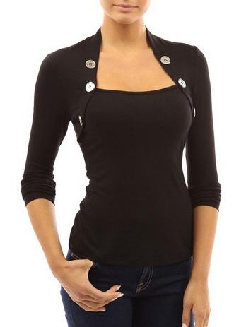 Shein Black Long Sleeve Buttons T-shirt