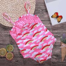 Shein Girls Rainbow Print Ruffle Trim Swimsuit