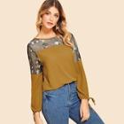 Shein Floral Embroidery Knot Cuff Blouse