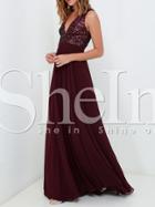 Shein Burgundy Deep V Neck Sequined Maxi Dress