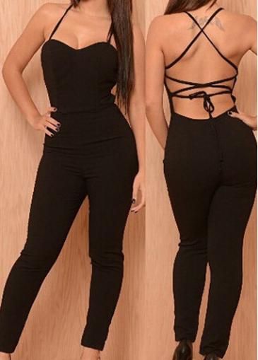 Rosewe Strap Design Black Ankle Length Jumpsuit