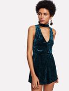 Shein V Cut Choker Neck Velvet Romper