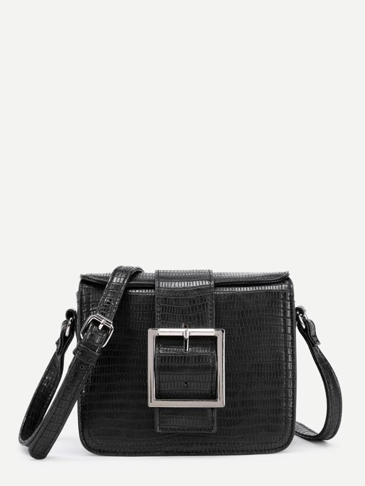 Shein Buckle Front Crocodile Pattern Pu Crossbody Bag
