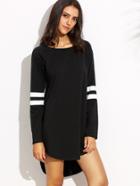 Shein Black With White Stripe Long Sleeve High Low Dress