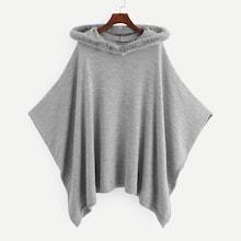 Shein Plus Faux Fur Trim Hoodie Poncho Jumper