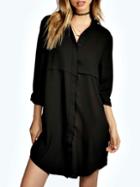 Shein Black Lapel Loose Casual Shirt Dress