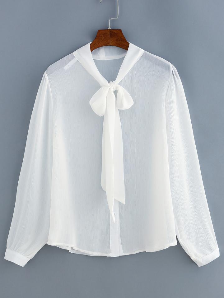 Shein Bow-tie Neck Chiffon Blouse