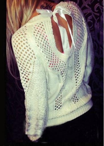 Rosewe Scoop Neck Long Sleeve White Knitwear