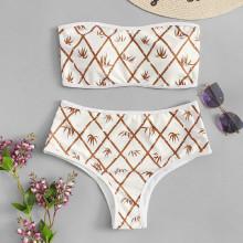Shein Bamboo Print Bandeau Bikini Set