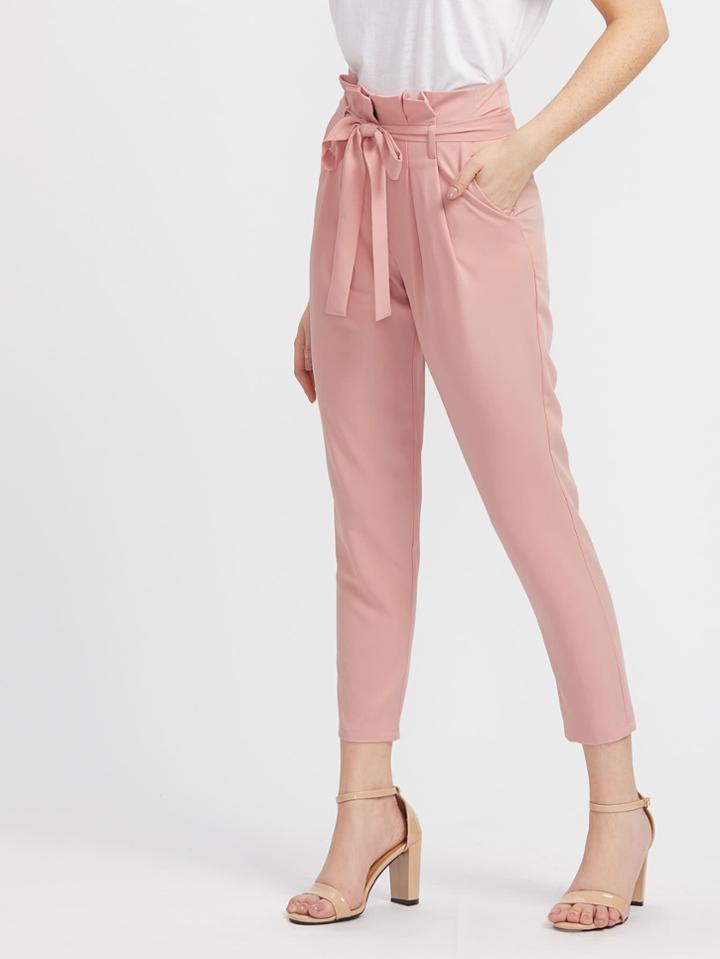 Shein Self Belted Pleated Tailored Pants
