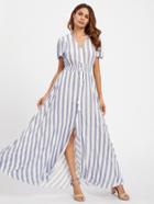 Shein Tasseled Tie Smocked Waist Buttoned Up Dress