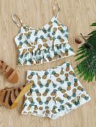 Shein Dot Crochet Trim Pineapple Peplum Cami And Shorts Set