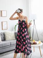 Shein Contrast Lace Trim Watermelon Print Cami Nightdress