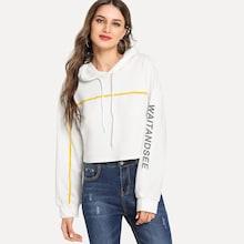 Shein Drawstring Letter Print Hooded Sweatshirt