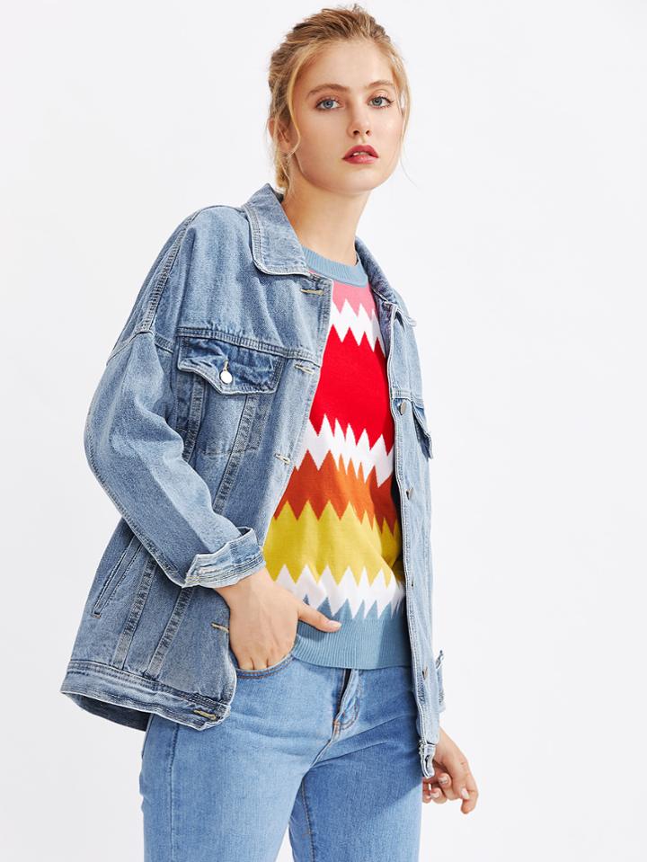 Shein Drop Shoulder Faded Denim Jacket