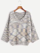 Shein Grey V Neck Drop Shoulder Loose Sweater