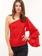 Shein Red One Shoulder Layered Ruffle Sleeve Top