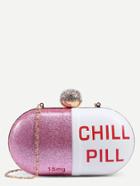 Shein White Pill Shaped Clutch With Rhinestone Ball Closure