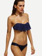 Shein Navy Flower Lace Ruffled Bandeau Bikini Set