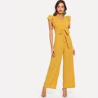 Shein Ruffle Detail Choker Neck Belted Jumpsuit