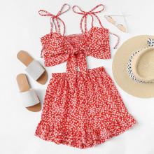 Shein Knot Front Floral Cami With Shorts