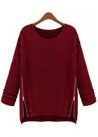 Rosewe Charming Wine Red Round Neck Long Sleeve Sweaters