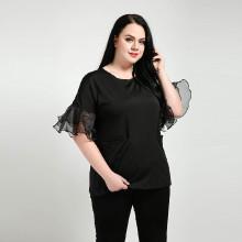 Shein Plus Flounce Sleeve Mesh Contrast Top