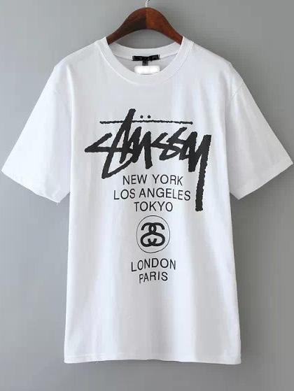 Shein White Letter Print Shirt