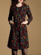 Shein Multicolor Leaves Print Pockets Shift Dress